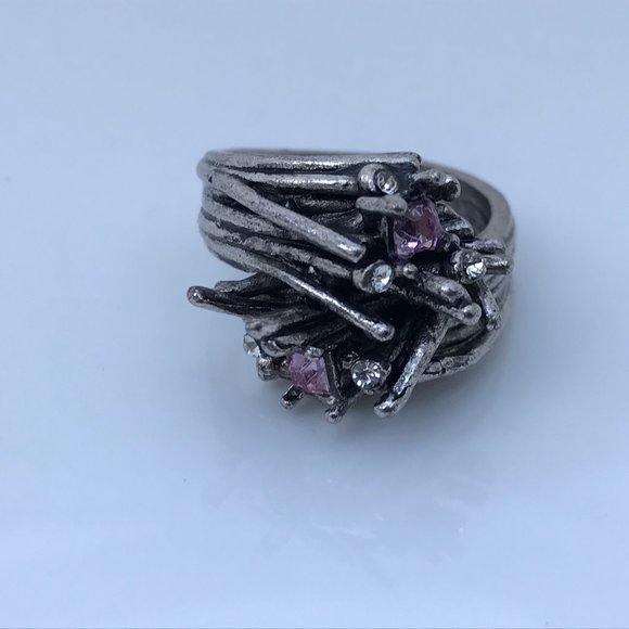Women Ring Pink Gemstone Silver Tone Wedding Band - Picture 9 of 13